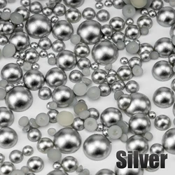 Multicolor Half Round Flatback Imitation Pearls for DIY Crafts and Nail Art (18 Silver)