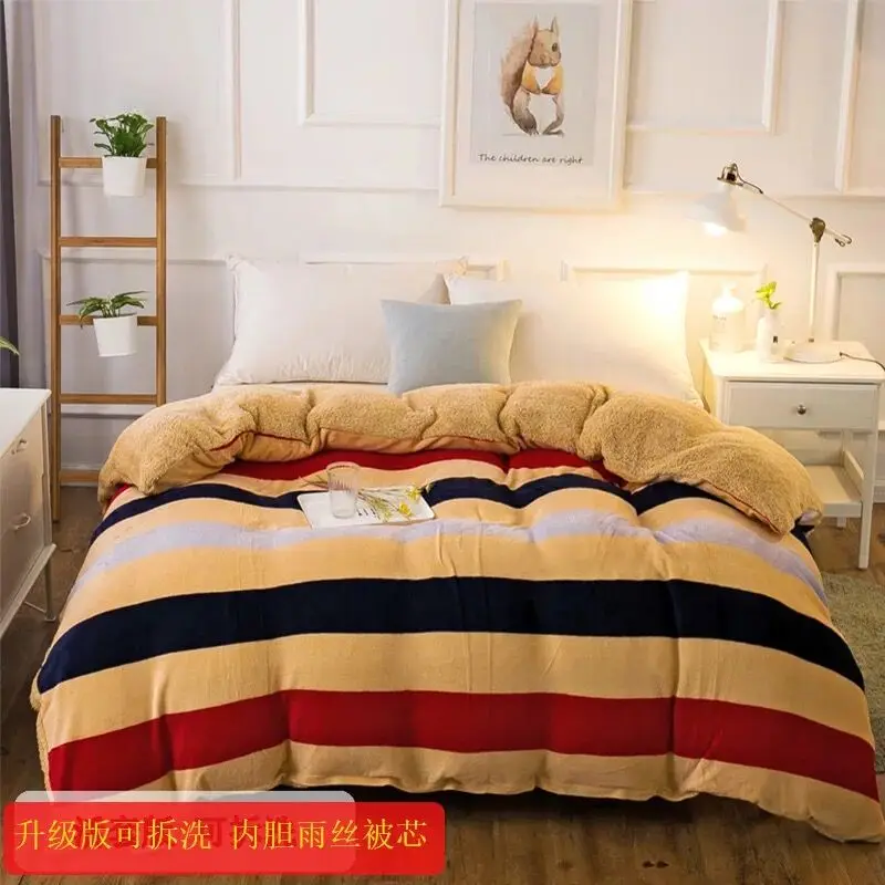Новое однотонное/двойное плотное теплое одеяло, домашнее роскошное лоскутное одеяло из шерсти ягнёнка, кашемир, зимнее одеяло, постельное белье, стеганое - Цвет: as picture