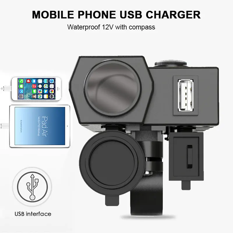 Мотоцикл Usb зарядное устройство мотоцикл Usb разъем универсальный мотоцикл Usb зарядное устройство водонепроницаемый ATV DC 6 V-24 V с компасом