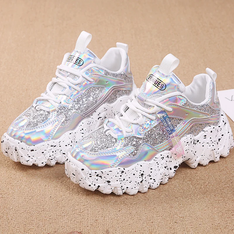 

Spring 2020 Fashion Lace-up Breathable Non-slip Sneakers Casual Platform Shoes Thick Bottom Chunky Vulcanized Shoes Women U27-34