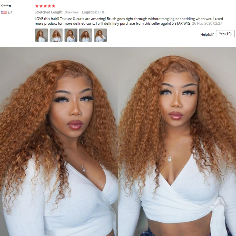 Brown and Blonde Highlight Wig Mongolian Afro Kinky Curly Wig Human Hair Wigs For Women 180 Density T Lace Part Wig 13x6 6x1Remy