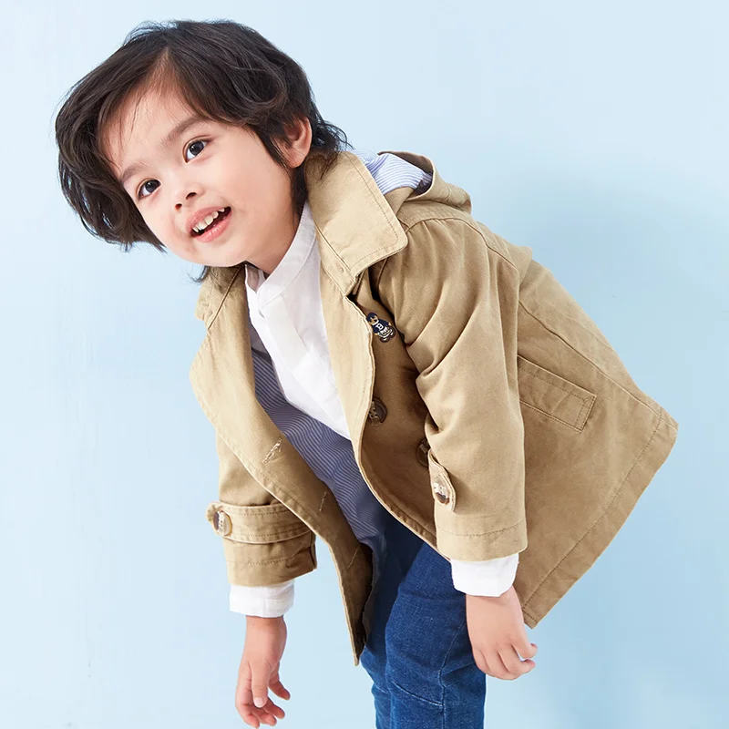 

Boys Windbreaker Coat British Wind Spring Autumn 2019 Khaki Children's Mid Long Kids Coat Casual Fashion Baby Boys Long Jacket