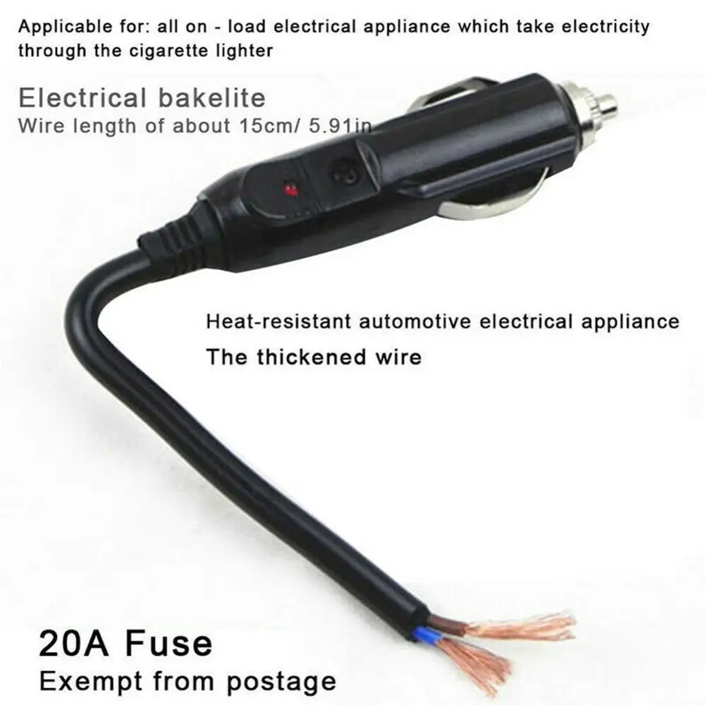 Auto Car 12/24V Male Cigaret Lighter Socket Plug Connector With 10A Fuse LED 