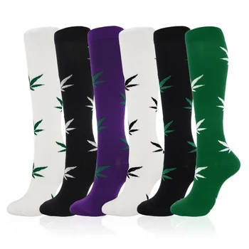 

HUAYA Newest Maple Leaf Men Women Compression Socks Hemp Leaf Pressure Calf Stockings High Sports Running Socks Breathable