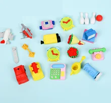 מחק סט TPR גומי חמוד טלפון מטוס שעון מצלמה באולינג עיפרון מחקי מכתבים ילדים מתנות ציוד לבית ספר הפרס(China)