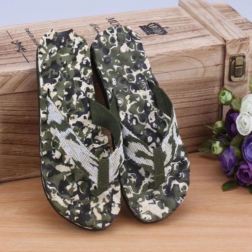 Men Beach Shoes Summer Camouflage Slipper Flip-flops Indoor & Outdoor EVA Slipper Mens 2018 Print Polyester Low (1cm-3cm) Basic