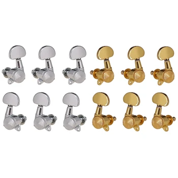 

2bag 3R3L Gold/Silver Locked String Tuners Tuning Peg Key Machine Heads Semicircle Button for Acoustic Electric Guitar