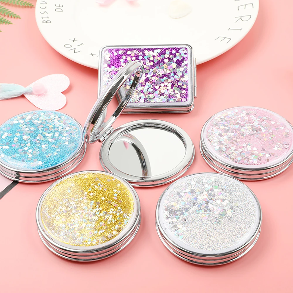 Shiny Quicksand Makeup Mirror Portable Magnifying Hand Square Makeup  Standing Vanity Foldable Pocket Mirror Cute Girls Gift|Makeup Mirrors| -  AliExpress