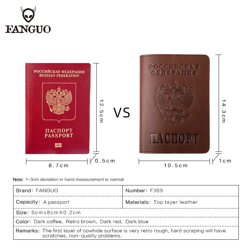 Genuine Leather Passport Cover Handmade Russia Passport Holder Embossing Passport Case For Travel