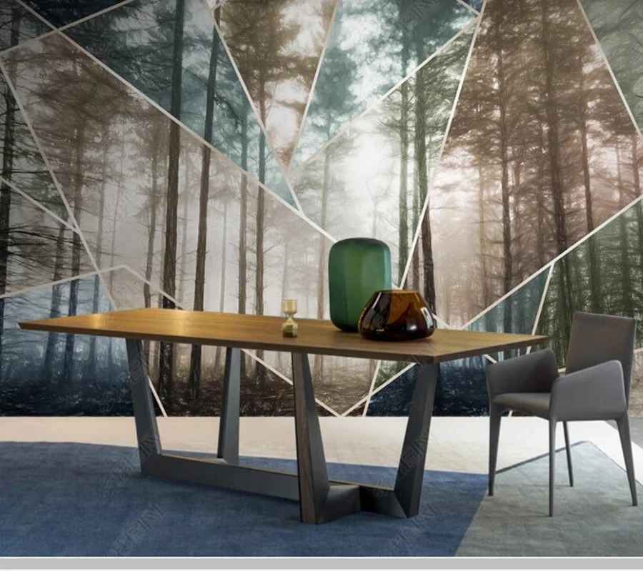 

Papel de parede Hand painted nordic forest woods landscape 3D wallpaper,living room tv wall bedroom home decor bar mural