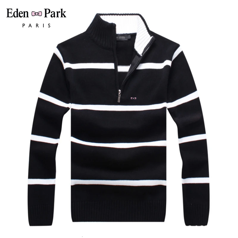 Eden Park брендовый хлопковый свитер мужские повседневные свитера Pull Homme вязаный пуловер половина на молнии трикотажная водолазка Поло-воротник 7122 - Цвет: 7122 Black