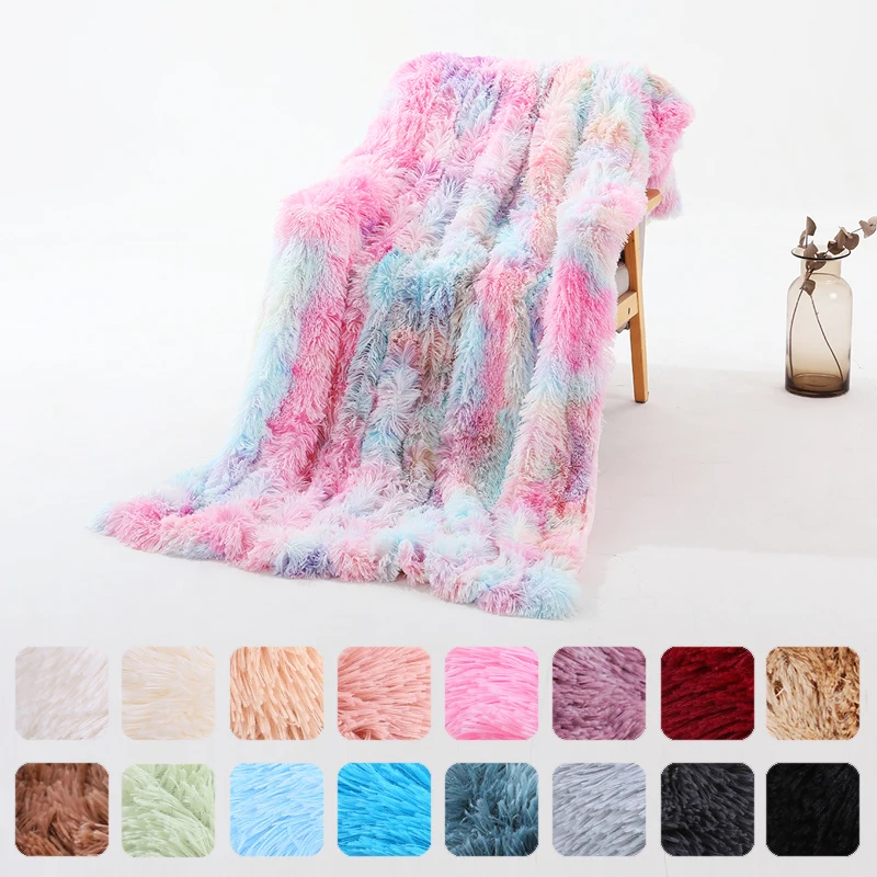 Fluffy Long Plush Throw Blanket Super Soft Double sided Bedspread