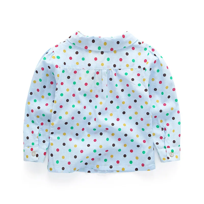 Поколение толстых детских рубашек весенне-осенняя рубашка в горошек с круглым вырезом и отложным воротником для девочек