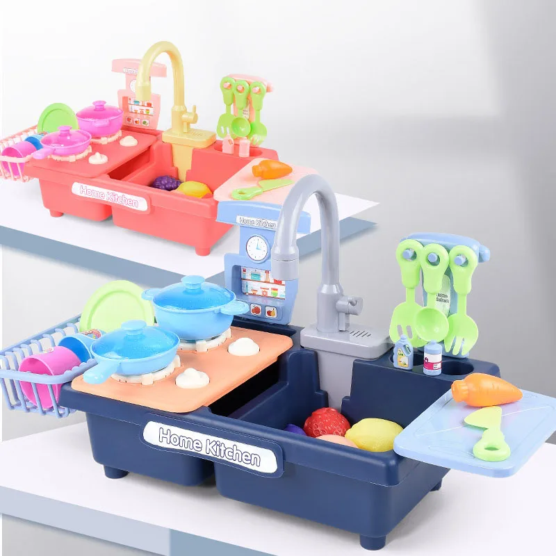 

Wash-Up Kitchen Toys With Running Water Electric Dishwasher Pretend Toy Role Play Waterproof Apron Kitchen Set Cooking Toys