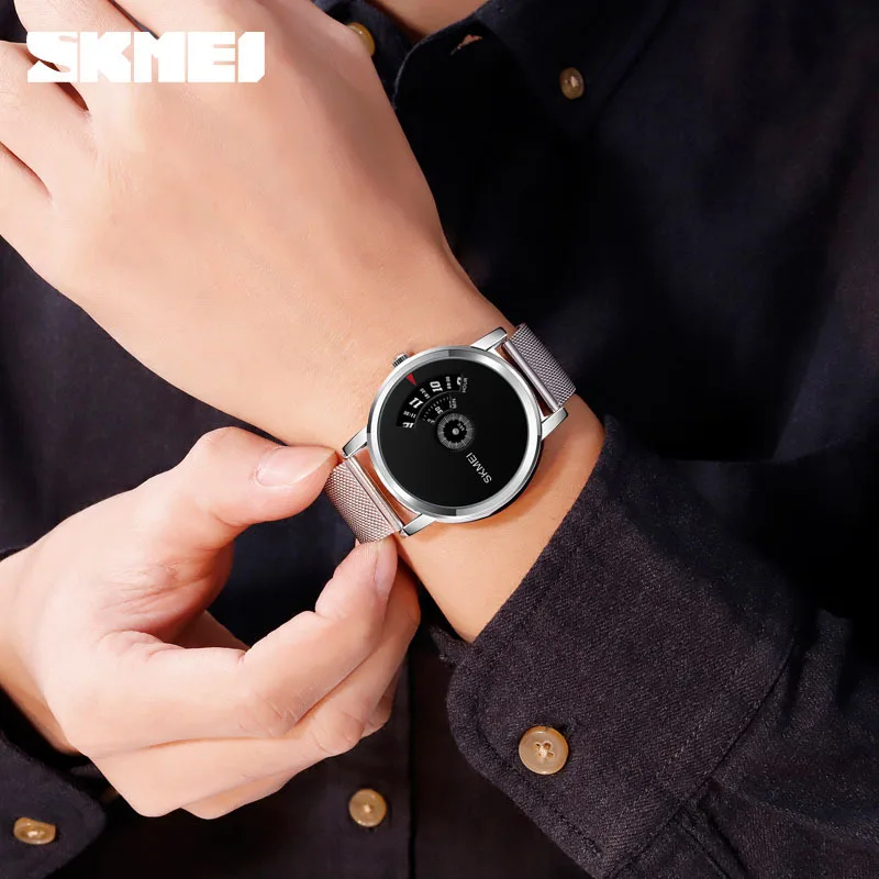 

Hong Kong Casual Quartz Creative Pure Black Waterproof Fortunes Watch Douyin Men's Non-Hands Concept Table