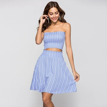 

2020 Vintage beach wear for women crop top+skirt set two pieces swim/bikini cover ups ruffle farbic holiday clothes