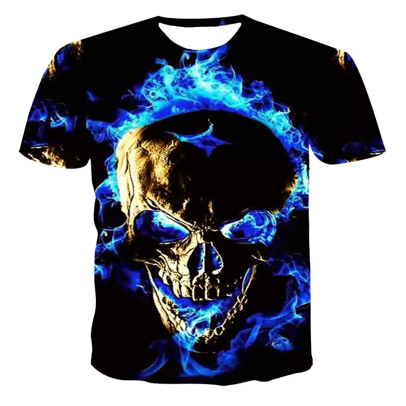 

Fashion Summer T-Shirt Men 2021 3D Skull Printing Men's T-Shirt Breathable Streetwear Splicing Printing T Shirt Men Size XXS-6XL