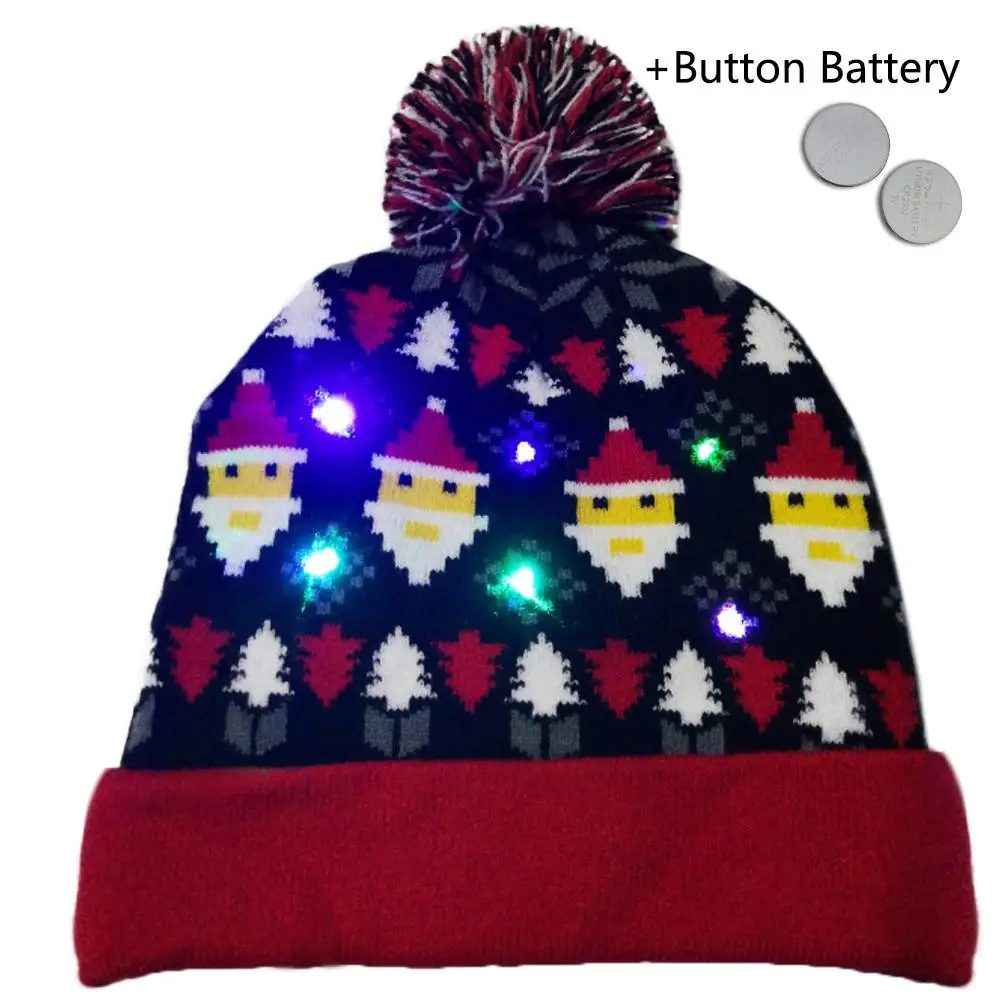 В виде рождественской шапки освещение вязаная теплая шапка зимняя Рождественская вечеринка декоративная Рождественская шляпа Новогодний подарок для взрослых детей - Цвет: E