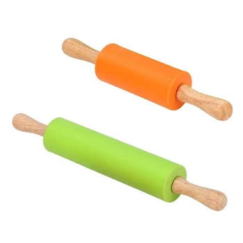 

Silicone Rolling Pin,Dough Roller for Pizza,Cookie with Wooden Handle & Nonstick Surface-Rolling Pins for Baking