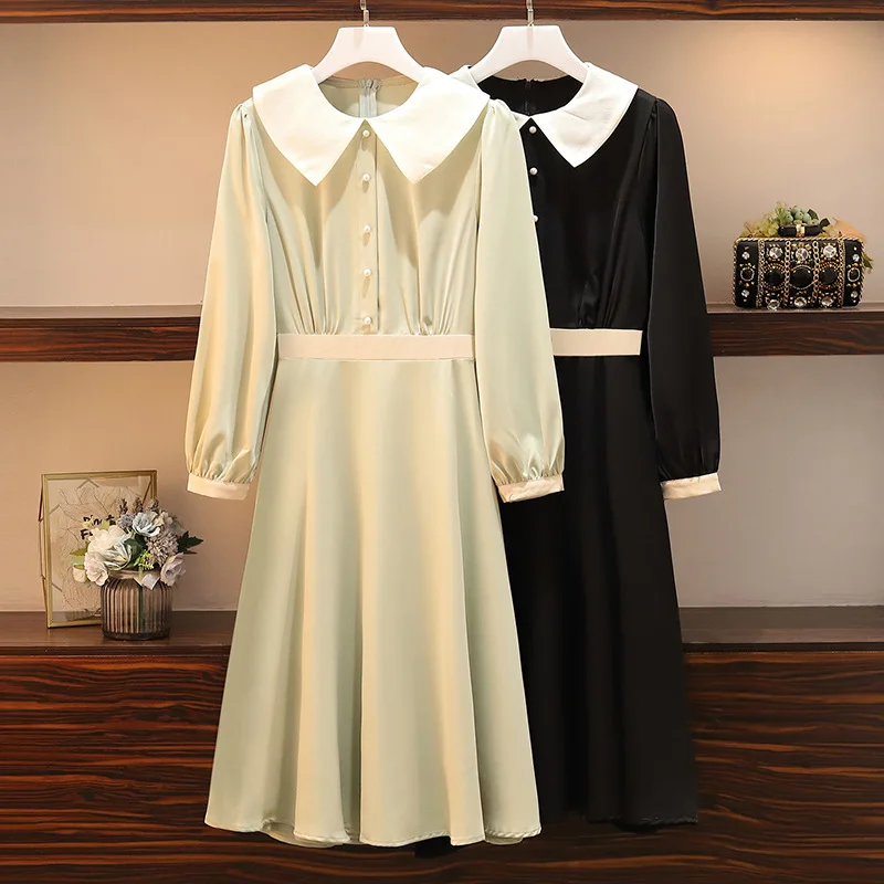 

Photo Shoot 2019 Autumn Clothing New Style Korean-style Large Size Chubby Size Fashion Peter Pan Collar Slimming Waist Hugging E