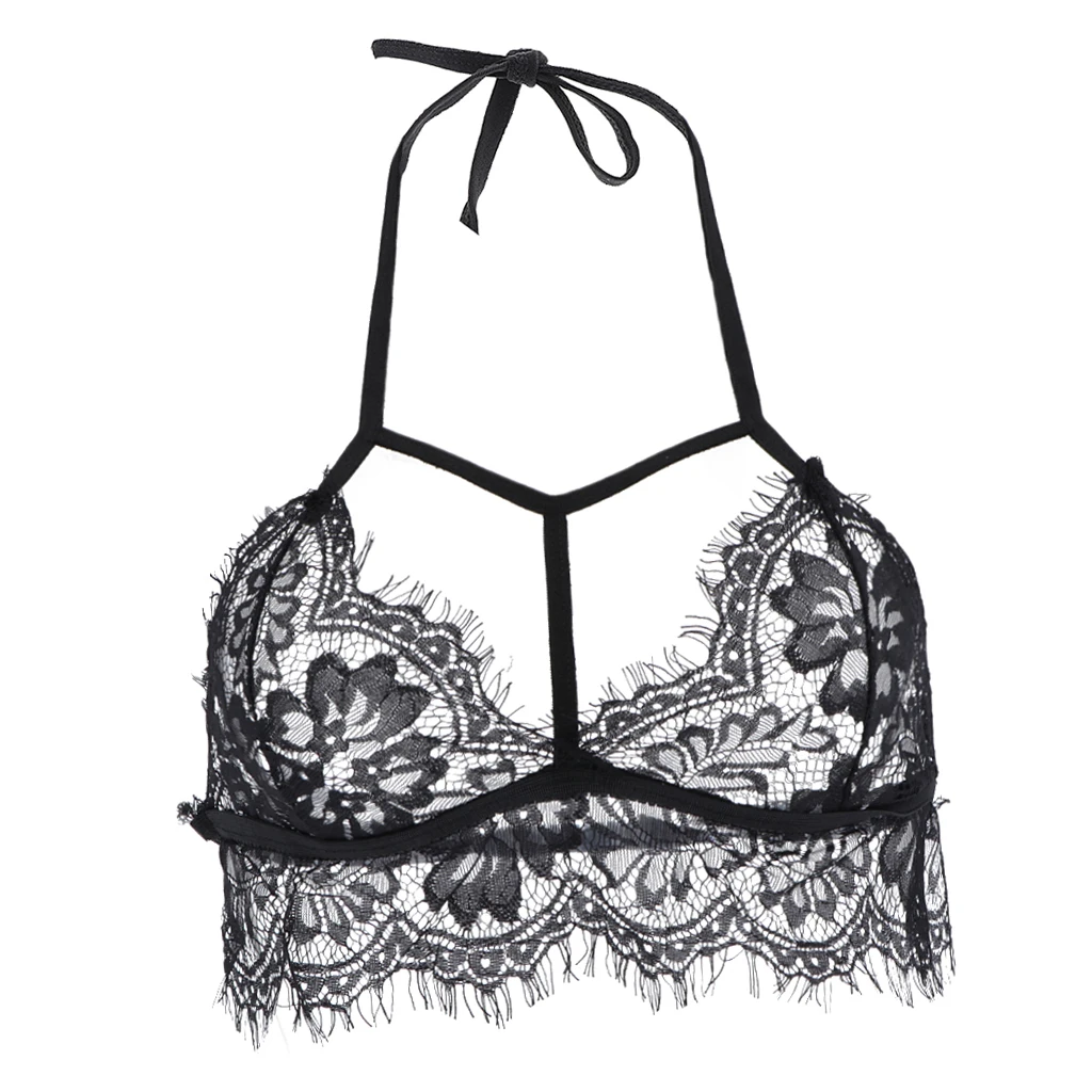 Black Womens Lace Floral Bralette Crop Top Push Up Bra Underwear Lingerie