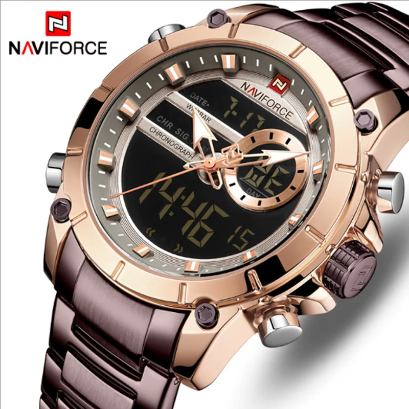 

Watch Men's Double Display Electronic Watch Waterproof Calendar Steel Strip Watch Multi-function Night Light Quartz Watch