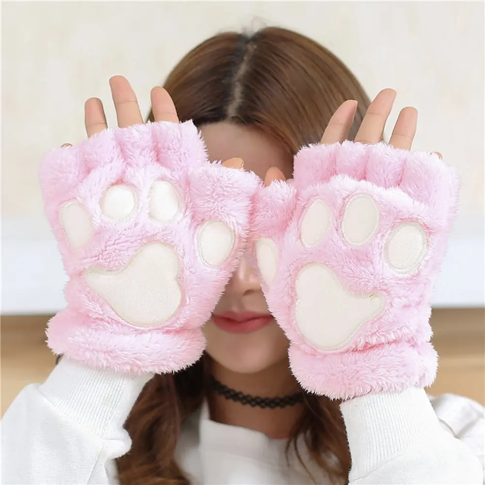 

Gloves Women Super Lovely Bear Plush Cat Paw Claw Glove Soft Winter Fingerless Mitten Gloves Halloween Party Women Accessories