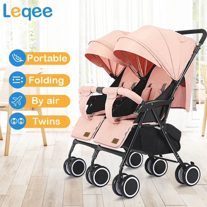 

Twins Baby Stroller double Free Shipping folding portable Four-wheel stroller Two babies Super light poussette double jumeaux