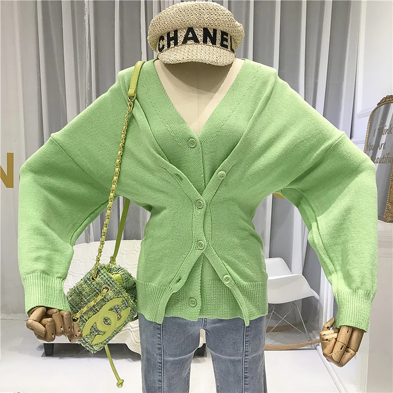 

Designer Women Sweater 2019 High Quality Female Cardigan Fall V-Neck Women's Free Knitted Sweater green winter clothes women