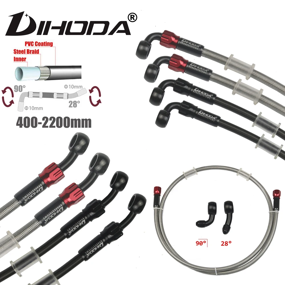 Universal 400mm-2200mm Motorcycle Hydraulic Brake Hose Line Cable 28-90 degrees 10mm Banjo Pipe Line Braided oil hose