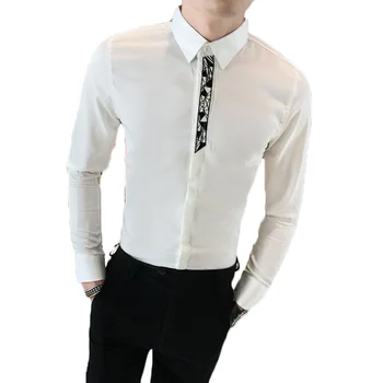 

Autumn Fashion Embroidery Men Shirt Full Turn-down Collar Single Breasted Shirt High Quality Solid Cotton Non-iorning Shirt
