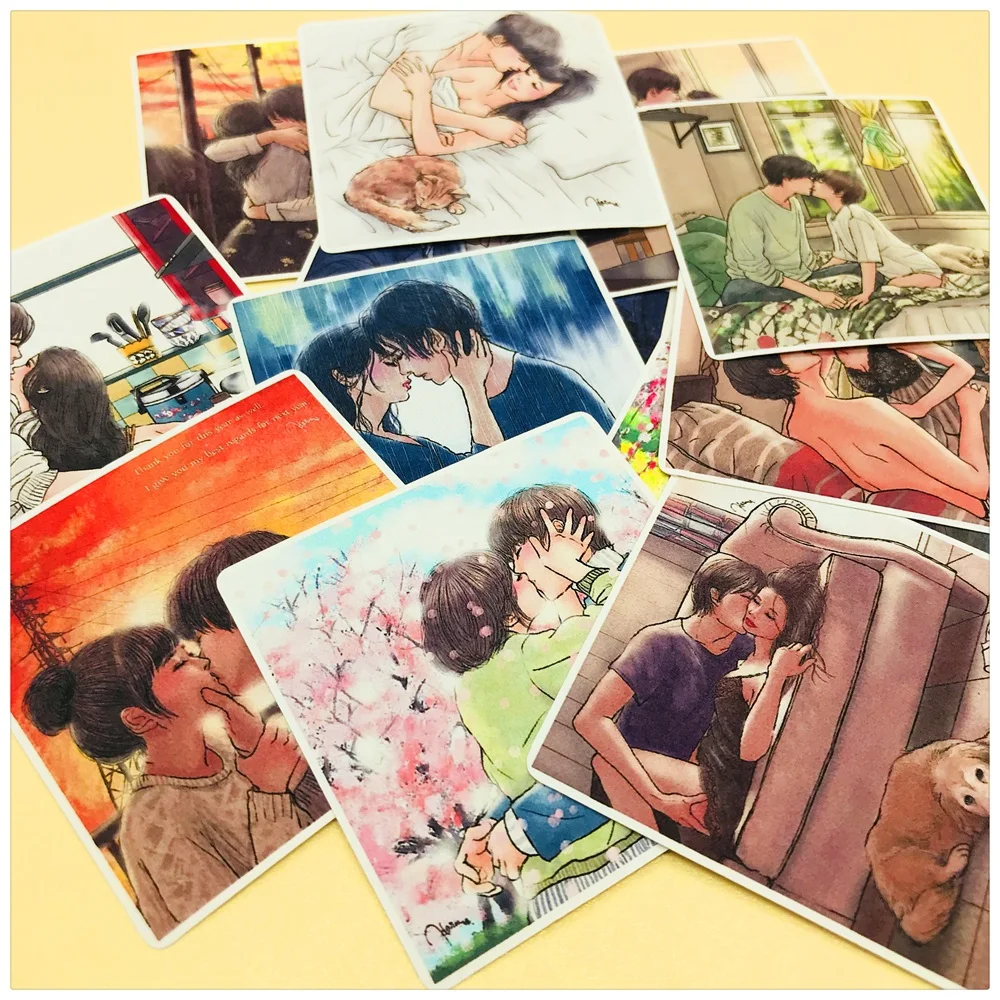 

12Pcs/Set Travel Friends Couple Hand Draw 7*7cm Sticker DIY Craft Scrapbooking Album Junk Journal Planner Decorative Stickers