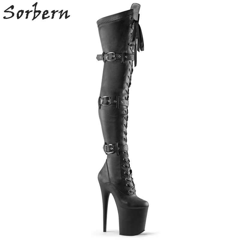 Sorbern/Сапоги выше колена на каблуке 8 дюймов; женские сапоги для стриптиза; высокие сапоги до бедра; черные сапоги на платформе и каблуке для танцев на шесте