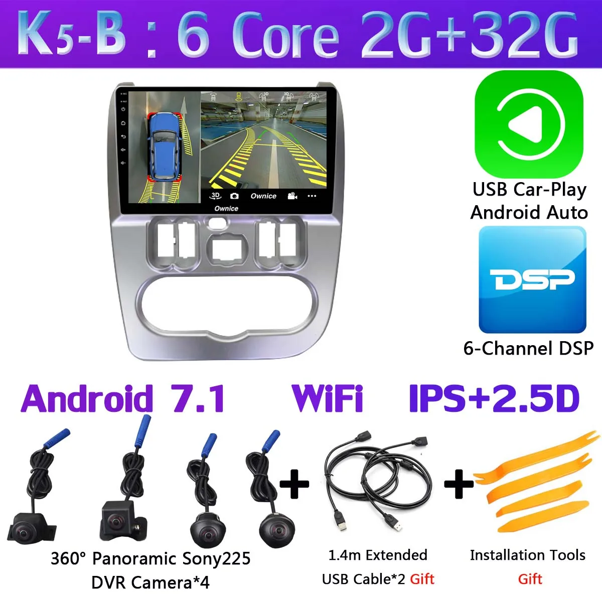 K5-B-CarPlay 360 ° панорамный 4G+ WiFi Android 9,0 4G+ 64G SPDIF DSP CarPlay автомобильный головное устройство плеер для Renault Logan, duster 2010- gps радио - Цвет: K5-B-CarPlay