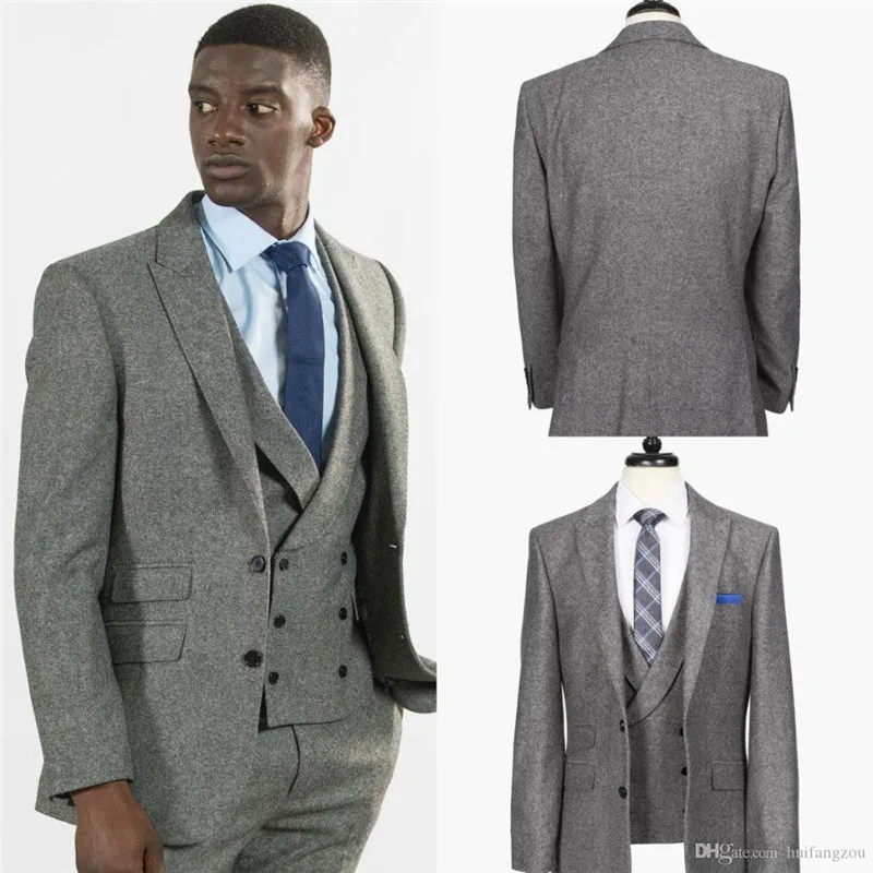 

Grey Tweed Three Piece Tailored Suit Three Pieces Mens Suit Fashion Groom Suit Wedding Suits For Best Men Slim Fit Groom Tuxedos