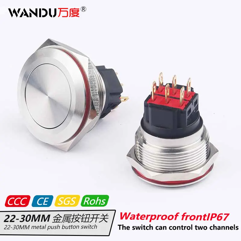 Wandu 22 to 30mm metal push button switch without light stainless steel round momentary | Обустройство дома
