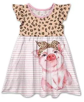 

fashionable flutter sleeves cartoon piggy design tunic dress little girl