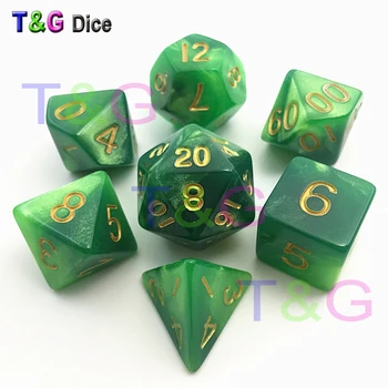 

7pcs/set Mix color Digital Dice Set Dungeons and dragons,RPG dice d4 d6 d8 d10 d% d12 d20 Green