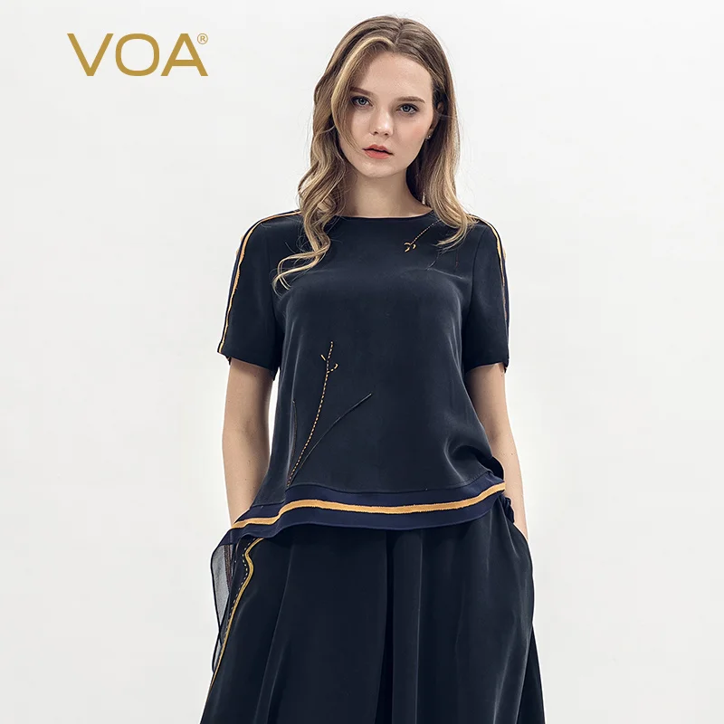 Voa Тибетский Зеленый Crewneck с коротким рукавом пуговицы бисера Асимметричная пара