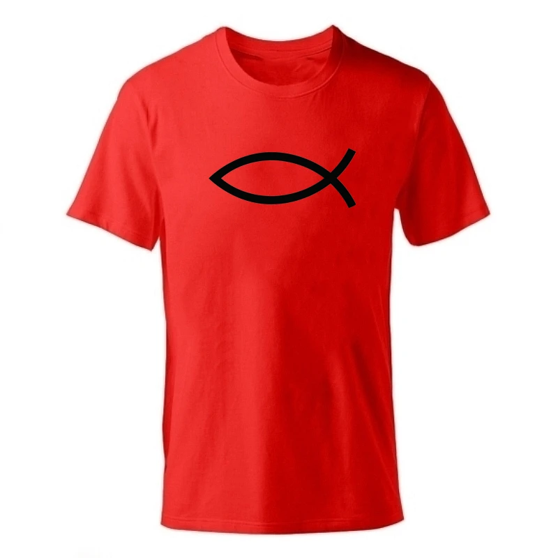 Новинка года, футболка мужские футболки с изображением Иисуса, летняя футболка для мальчиков, с коротким рукавом, с принтом в виде маленькой рыбы, футболка из хлопка - Цвет: D-red