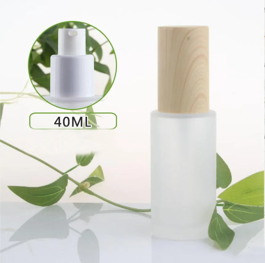 

40ml frosted/green/blue glass bottle wooden shape lid for serum/lotion/emulsion/foundation/gel cosmetic packing