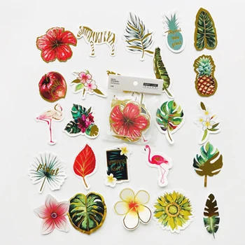 

24 Sheets /Bag Fresh Rainforest Flamingo Flowers DIY Adhesive Decorative Sticker