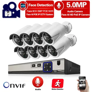

8CH H.265 HD 5MP POE NVR Kit Home Security Camera System Set Outdoor Waterproof CCTV POE Street Video Surveillance Kit Onvif