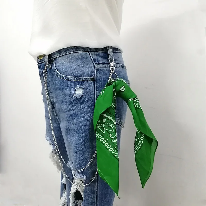 green Шарф, металлические штаны с цепочкой, брюки в стиле панк, хип-хоп, цепочка на талию, металлический кошелек, серебряный брелок для ключей, аксессуары для джинсов Z40 - Цвет: green
