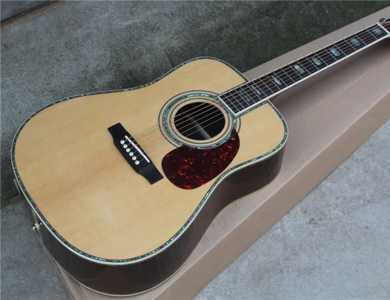 

6-String Acoustic Folk Guitar,Natural wood Color Body,Solid Top and True Abalone Fret Marks Inlay,Rosewood Back and side