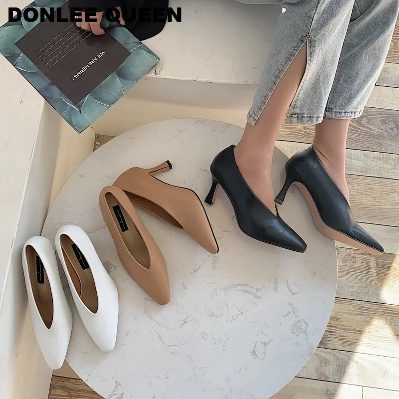 

Women Pumps Female High Heel Shoes Women Pointed Toe Dress Shoes Soft Thin Heel Wedding Shoes 2020 New Arrival Fashion V Pumps