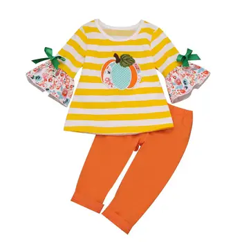 

Toddler Baby Kids Girls Halloween Pumpkin Striped Tops Solid Pants Set Clothes Newborn Infant Girls Kids Set