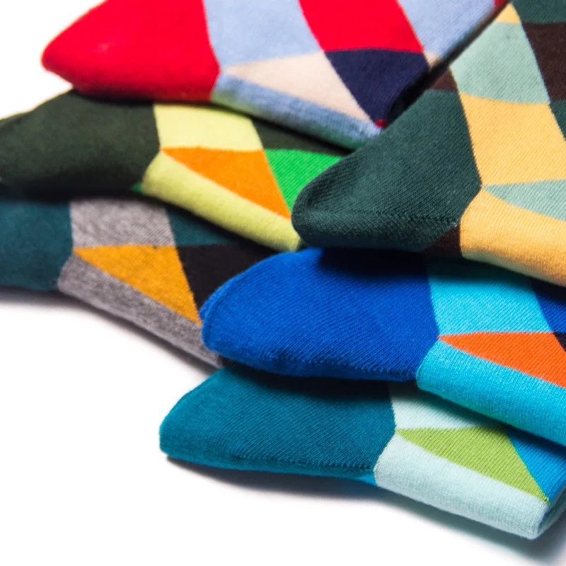 Cotton Socks Casual Socks Mens Colorful Striped Socks Plaid Diamond Pattern Argyle Geometric Harajuku Combed Cotton Sock Christmas Gift