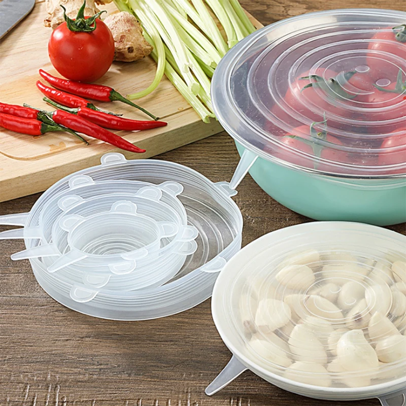 

Caps For Cookware Pot Cover Silicone Food Grade Silicone Fresh Cover Stretch Lids Universal Reusable 6PCS/Set