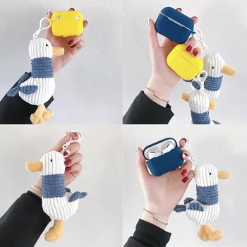 

Cute plush duck Wireless Earphone Case For AirPods Pro Silicone Charging Headphone Case for Airpods Protective Cover Wit Pendant